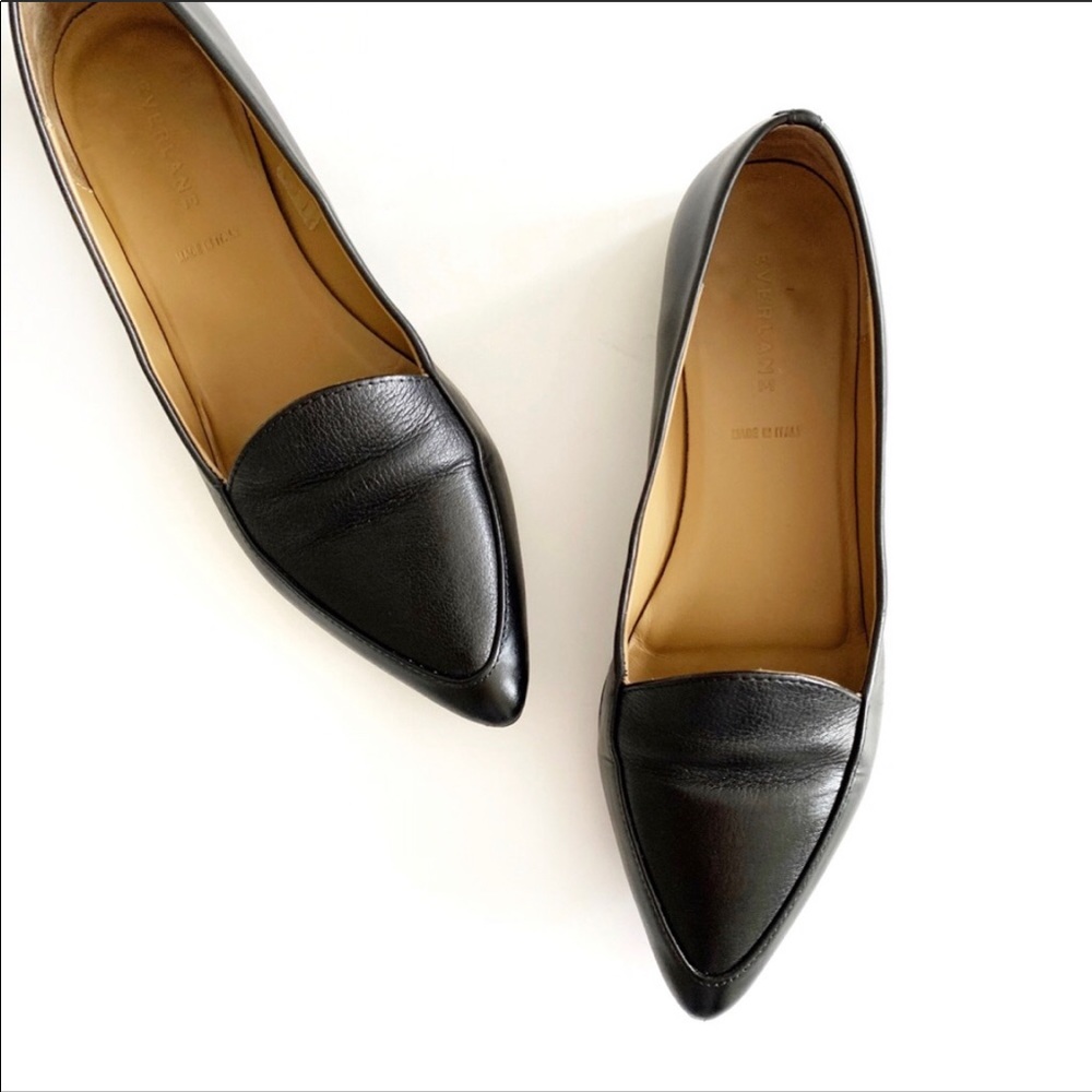 Everlane Modern Point Black Leather Flats